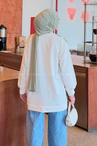 Lamelif Çiçekli İki İplik Tesettür Sweat Haki