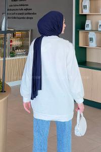 Lamelif Çiçekli İki İplik Tesettür Sweat Mavi