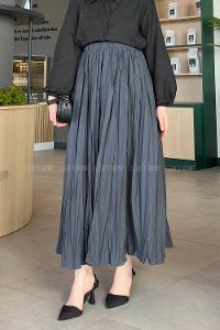 Lamelif Kraşlı Tesettür Etek Antrasit