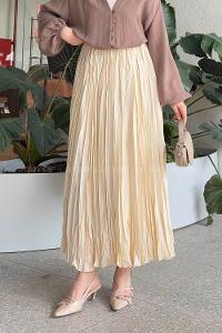 Lamelif Kraşlı Tesettür Etek Krem