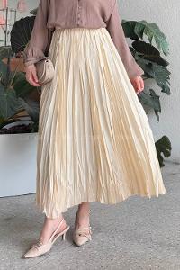 Lamelif Kraşlı Tesettür Etek Krem