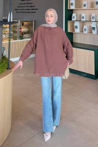 Lamelif Müslin Tesettür Gömlek Acı Kahve