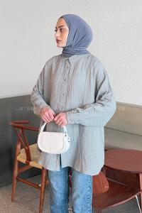 Lamelif Müslin Tesettür Gömlek Gri