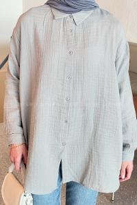Lamelif Müslin Tesettür Gömlek Gri