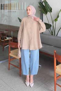 Sand Beige Shirt Collar Long Arm Linen Shirt
