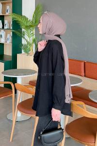 Lamelif Müslin Tesettür Gömlek Siyah