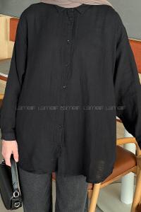 Lamelif Müslin Tesettür Gömlek Siyah