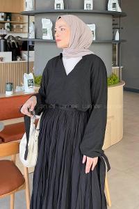 Lamelif Önden Bağlamalı V Yaka Bluz Siyah