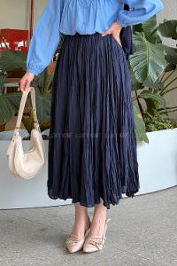 Lamelif Pileli Tesettür Etek Lacivert