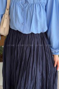 Lamelif Pileli Tesettür Etek Lacivert