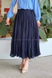 Lamelif Pileli Tesettür Etek Lacivert