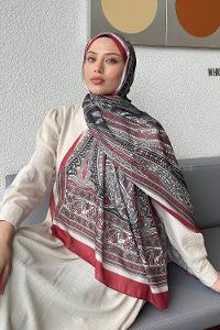 Lamelif Retro Desen Pamuk Şal Bordo