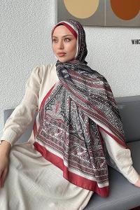 Lamelif Retro Desen Pamuk Şal Bordo