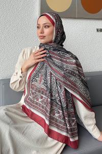 Lamelif Retro Desen Pamuk Şal Bordo