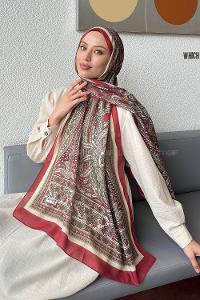 Lamelif Retro Desen Pamuk Şal Bordo