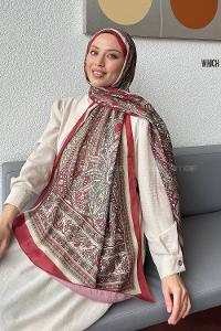 Lamelif Retro Desen Pamuk Şal Bordo