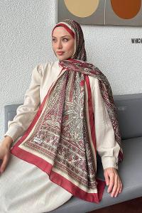 Lamelif Retro Desen Pamuk Şal Bordo