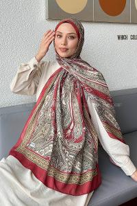 Lamelif Retro Desen Pamuk Şal Bordo