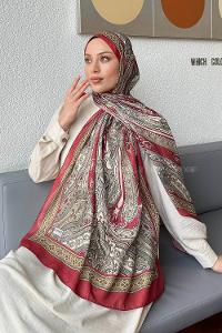 Lamelif Retro Desen Pamuk Şal Bordo