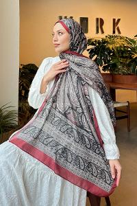 Lamelif Retro Desen Pamuk Şal Bordo