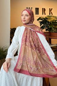 Lamelif Retro Desen Pamuk Şal Bordo