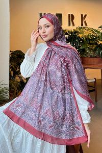 Lamelif Retro Desen Pamuk Şal Bordo