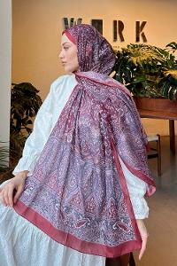 Lamelif Retro Desen Pamuk Şal Bordo