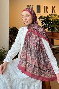 Lamelif Retro Desen Pamuk Şal Bordo