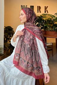 Lamelif Retro Desen Pamuk Şal Bordo