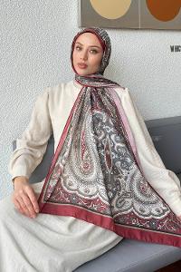 Lamelif Retro Desen Pamuk Şal Bordo