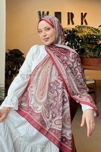 Lamelif Retro Desen Pamuk Şal Bordo