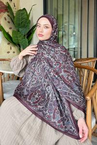 Lamelif Retro Desen Soft Şal Acı Kahve