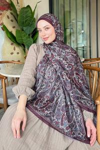 Lamelif Retro Desen Soft Şal Acı Kahve