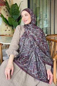 Lamelif Retro Desen Soft Şal Acı Kahve