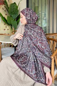 Lamelif Retro Desen Soft Şal Acı Kahve