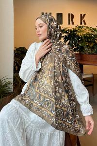 Lamelif Retro Desen Soft Şal Asker Yeşili