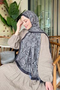 Lamelif Retro Desen Soft Şal Bitter Kahve Bej