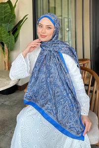 Lamelif Retro Desen Soft Şal Mavi