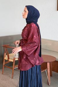 Lamelif Soyut Desen Düğmeli Ceket Bordo