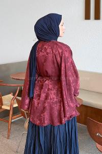 Lamelif Soyut Desen Düğmeli Ceket Bordo