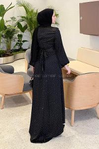 Lamelif Degaje Detaylı Saten Elbise Siyah