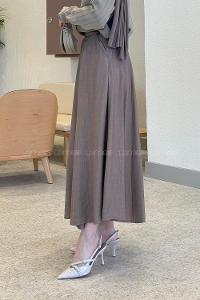 Lamelif Yan Cepli Kloş Model Parçalı Tesettür Etek Toprak