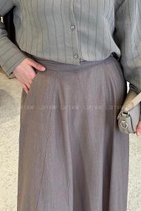 Lamelif Yan Cepli Kloş Model Parçalı Tesettür Etek Toprak