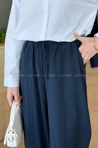 Navy Blue Polyester High Waist Carrot Pant Pants