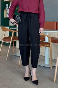 Black Polyester High Waist Carrot Pant Pants