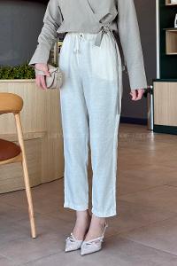 Ecru Linen Elastic Waist Comfortable Pants