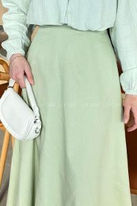 Lamelif Kloş Keten Etek Mint Yeşili