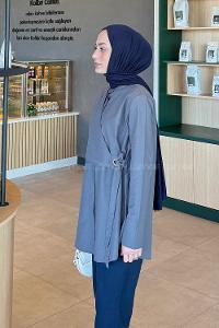 Anthracite Mandarin Collar Cotton Unprinted Tunic