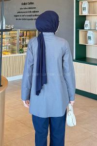 Anthracite Mandarin Collar Cotton Unprinted Tunic