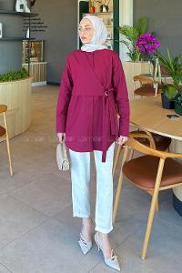 Lamelif Kuşaklı Tesettür Tunik Bordo